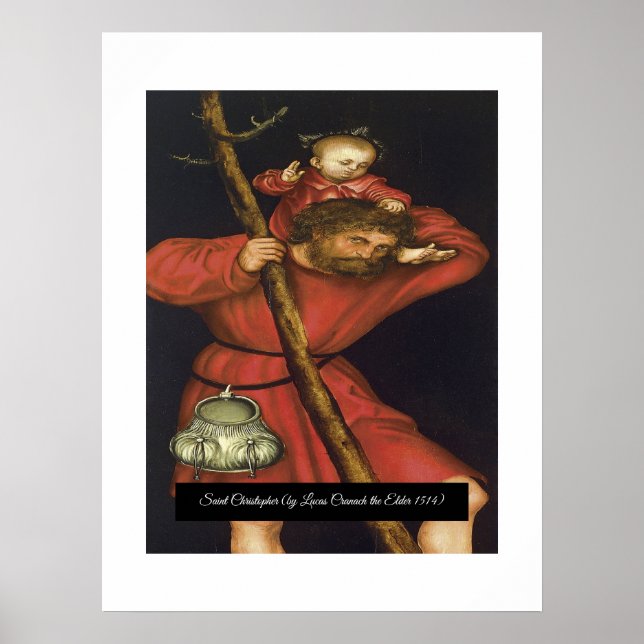 Saint Christopher med den spädske Kristus Poster (Framsidan)