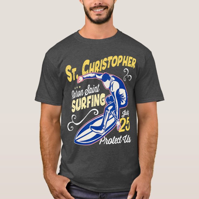 Saint Christopher Surfa Patron Saint of Surfing T Shirt (Framsida)