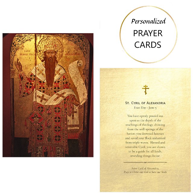 Saint Cyril, Alexandria Orthodox Prayer Card Placeringskort (Skapare uppladdad)