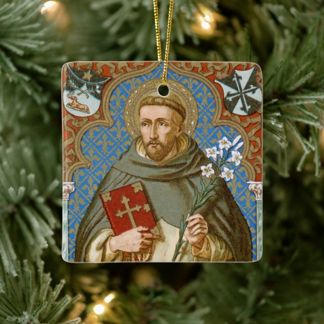 Saint Dominic de Guzman (BK 011) Sq. Blå Julgransprydnad Keramik (Träd)