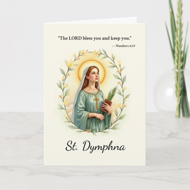 Saint Dymphna Guds Blessings Blommigt Wandeans Kort (Framsida)