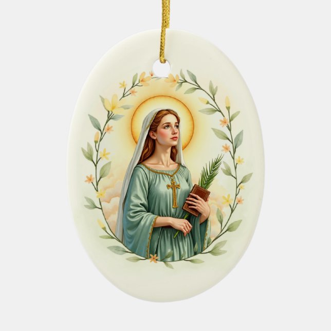 Saint Dymphna katolisk Devotional Julgransprydnad Keramik (Framsidan)