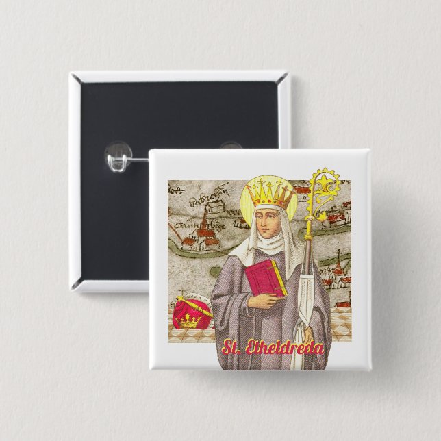 Saint Etheldreda (Audrey) (P 003) Knapp (Framsida & baksida)