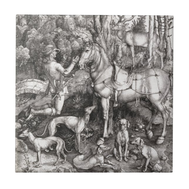 Saint Eustace Engraving av Albrecht Durer Kakelplatta (Framsidan)