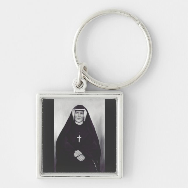 Saint Faustina Kowalska Fyrkantig Silverfärgad Nyckelring (Framsidan)