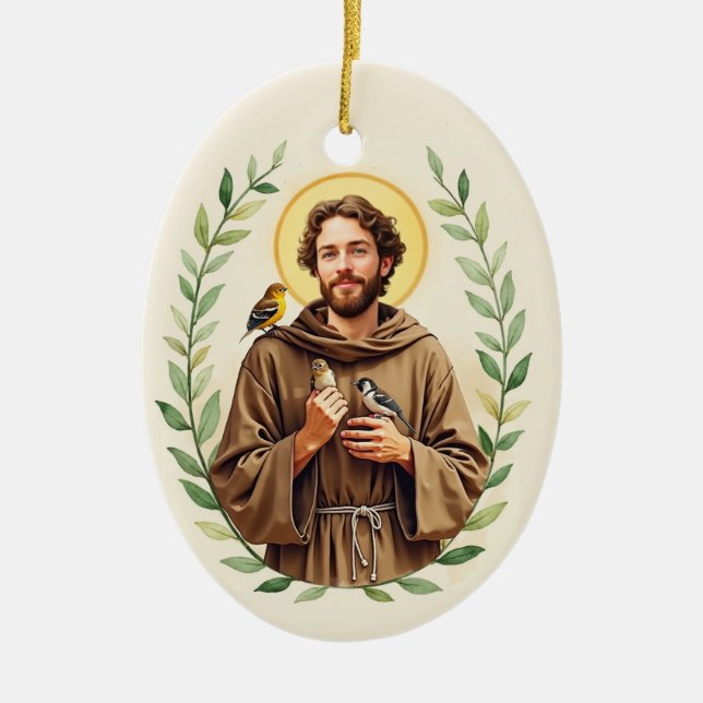 Saint Francis av Assisi-katolsk Devotional Julgransprydnad Keramik (Framsidan)