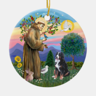 Saint Francis - Bernese Mountain Hund Julgransprydnad Keramik