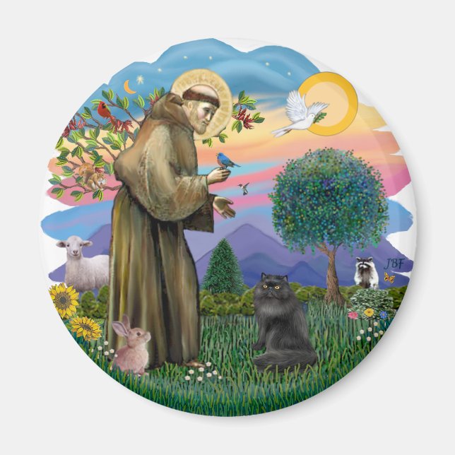 Saint Francis - Black Persian Cat Magnet (Framsidan)