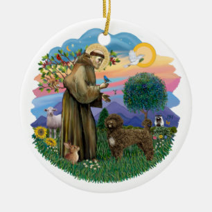 Saint Francis - Brown Portuguesa Vatten Hund Julgransprydnad Keramik