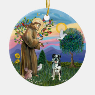 Saint Francis - Catahoula Leopard Hund Julgransprydnad Keramik