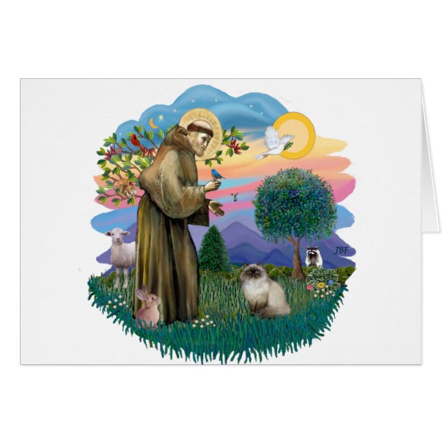 Saint Francis (ff) - Seal Point Himalayan cat Hälsningskort (Framsidan Horizontal)