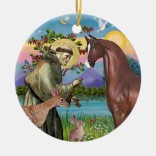 Saint Francis - Horse (kastanj) Julgransprydnad Keramik