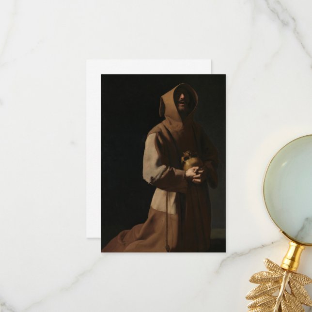 Saint Francis i Meditation av Francisco Zurbaran Tack Kort (Fram/Back In Situ)