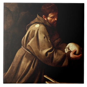 Saint Francis i Prayer (kristen) (Caravaggio) Kakelplatta