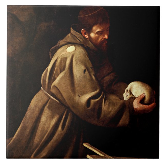 Saint Francis i Prayer (kristen) (Caravaggio) Kakelplatta (Framsidan)