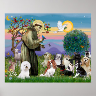 Saint Francis med 10 Hundar Poster