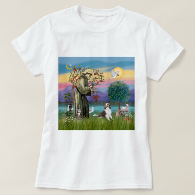 Saint Francis med djur - anpassningsbara T Shirt (Design framsida)