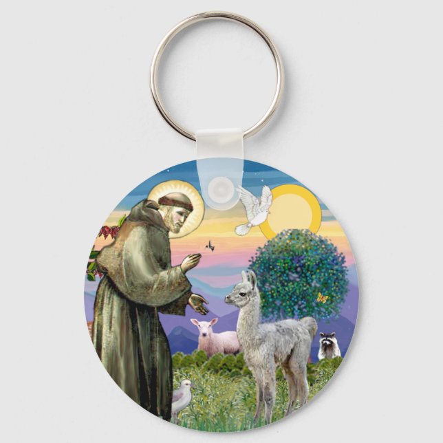 Saint Francis och Llama Baby Nyckelring (Framsida)