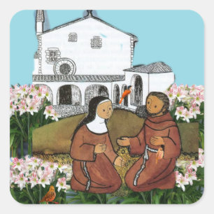 Saint Francis och Saint Clare av Assisi Fyrkantigt Klistermärke