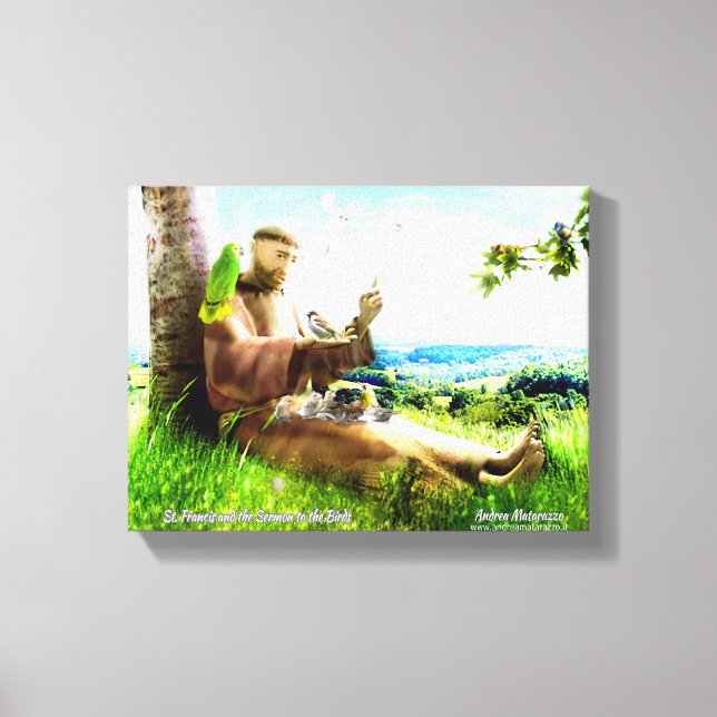 Saint Francis och sermonprediken för fåglar Canvastryck (Framsida)