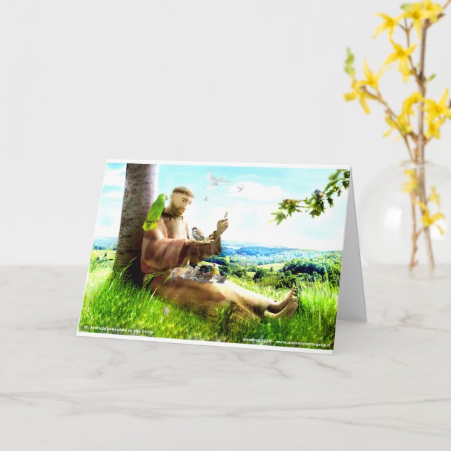 Saint Francis och sermonprediken för fåglar Kort (Gul blomma)