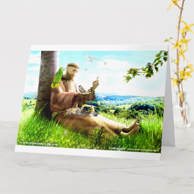 Saint Francis och sermonprediken för fåglar Kort (Gul blomma)