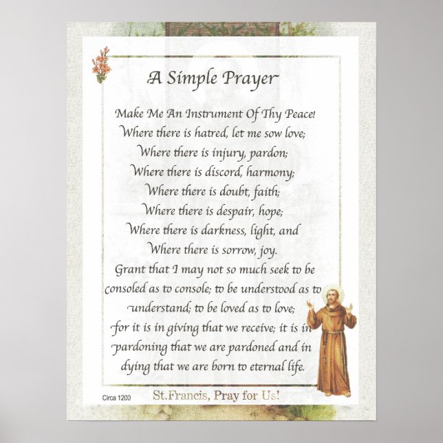 Saint Francis of Assisi A SIMPLE PRAYER for Peace Poster (Framsidan)