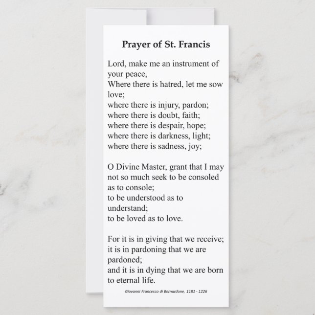 Saint Francis of Assisi Prayer Card (Framsida)