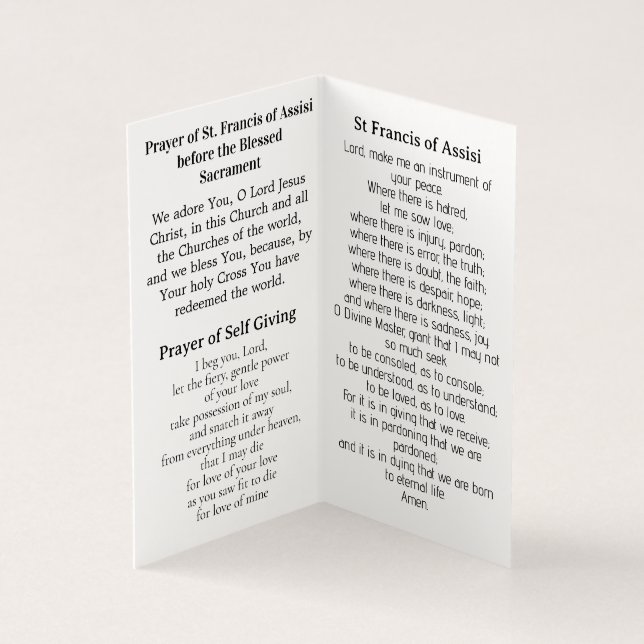 Saint Francis of Assisi Prayer Card  Kort (Insida)