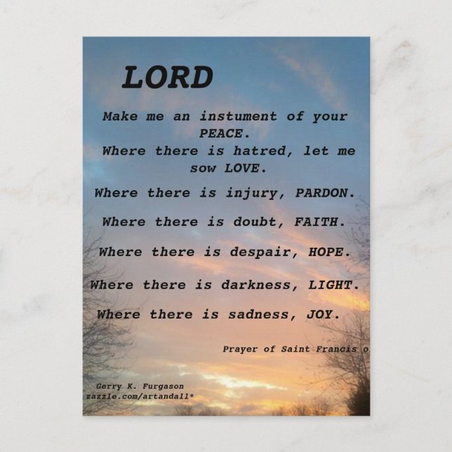 SAINT FRANCIS PRAYER POSTCARD VYKORT (Framsida)