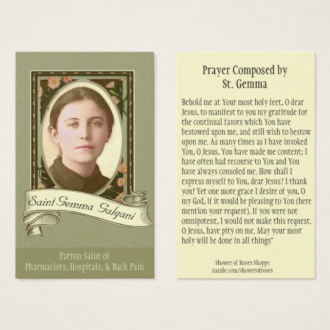 Saint Gemma Galgani Patron Saint Heliga Card Visitkort (Framsida & baksida)