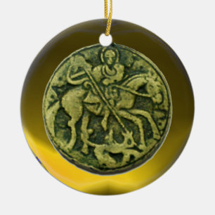 SAINT GEORGE, DRAGON/ MADONNA OCH CHILD MEDALLION JULGRANSPRYDNAD KERAMIK