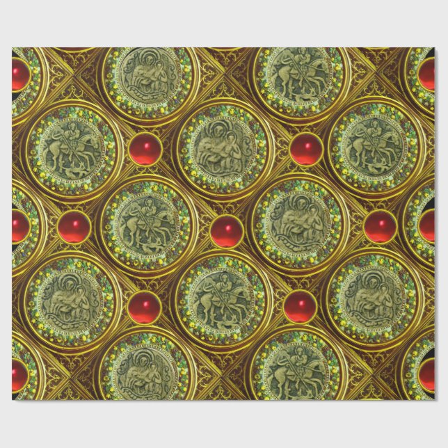 SAINT GEORGE, DRAGON /MADONNA OCH CHILD Red Ruby Presentpapper (Platt)