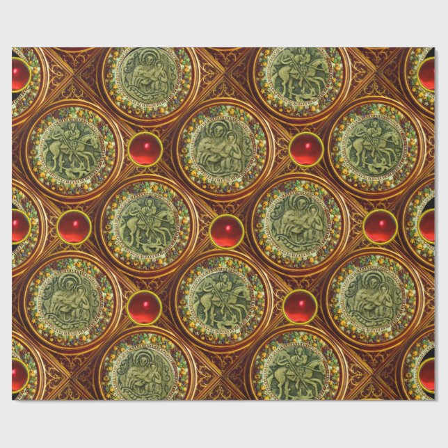 SAINT GEORGE, DRAGON /MADONNA OCH CHILD Red Ruby Presentpapper (Platt)