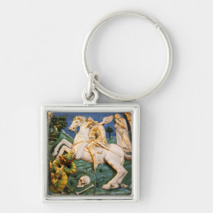 SAINT GEORGE, DRAGON OCH PRINCESS FYRKANTIG SILVERFÄRGAD NYCKELRING