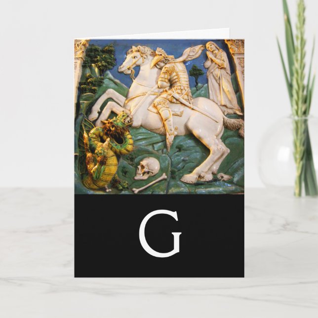 Saint George, Dragon och Princess Monogram Anteckningskort (Framsida)
