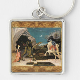 SAINT GEORGE, DRAGON OCH PRINCIP FYRKANTIG SILVERFÄRGAD NYCKELRING