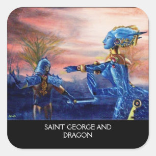 SAINT GEORGE OCH ALIEN DRAGON FYRKANTIGT KLISTERMÄRKE