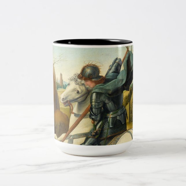 Saint George och Dragon, 1506 av Raphael Två-Tonad Mugg (Center)