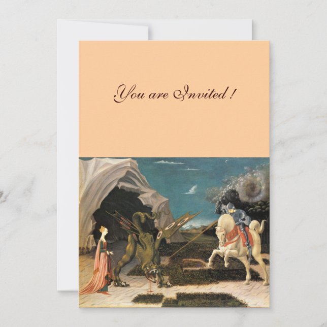 SAINT GEORGE OCH DRAGON,brun,blå röd rosa Inbjudningar (Framsida)