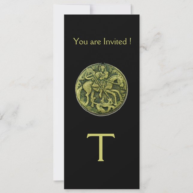 SAINT GEORGE OCH DRAGON MEDALLION MONOGRAM, svart Inbjudningar (Framsida)