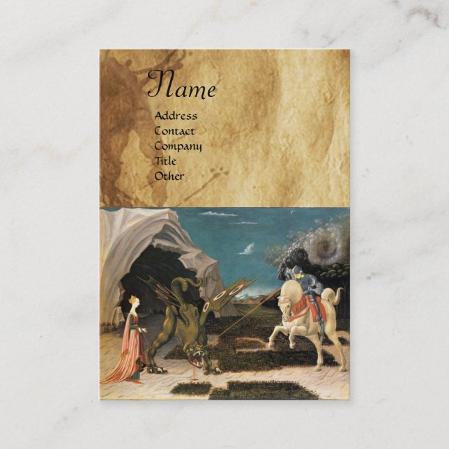 SAINT GEORGE OCH DRAGON,PARKMENT,brun,blå Visitkort (Framsida)