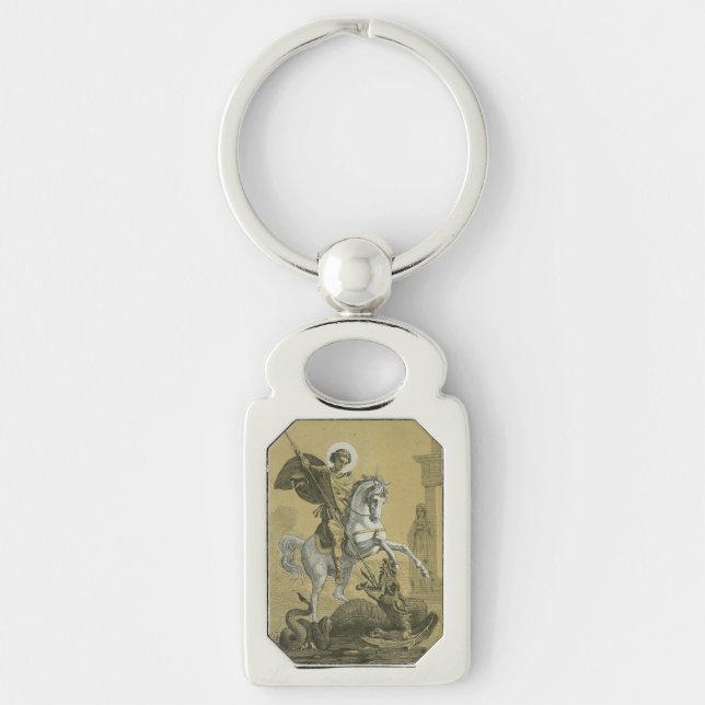 Saint George Patron of England Rektangulärt Silverfärgad Nyckelring (Framsidan)