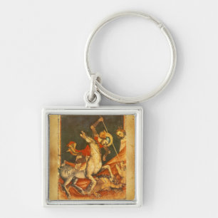 Saint George's Battle & Dragon Fyrkantig Silverfärgad Nyckelring