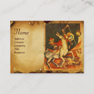Saint George's Battle & Dragon Parchment Monogram Visitkort