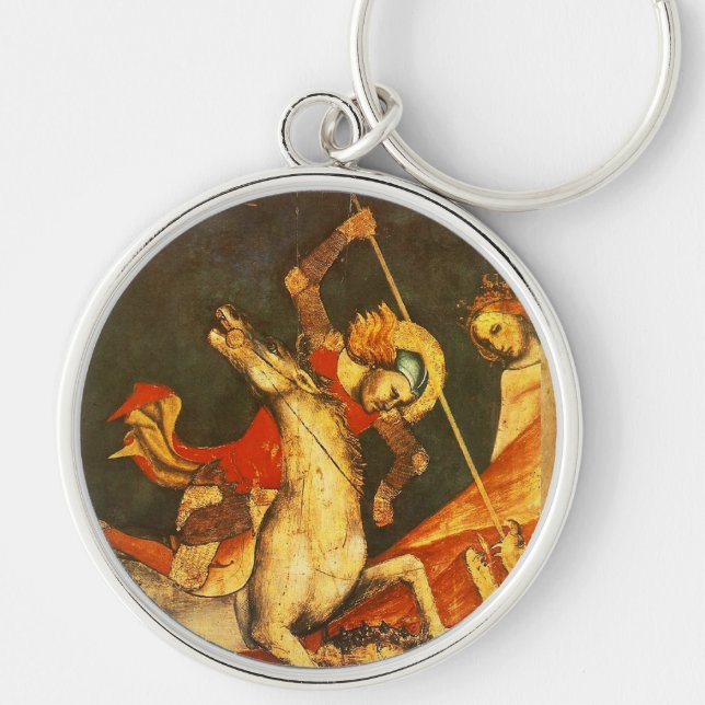 Saint George's Battle & Dragon Rund Silverfärgad Nyckelring (Framsidan)