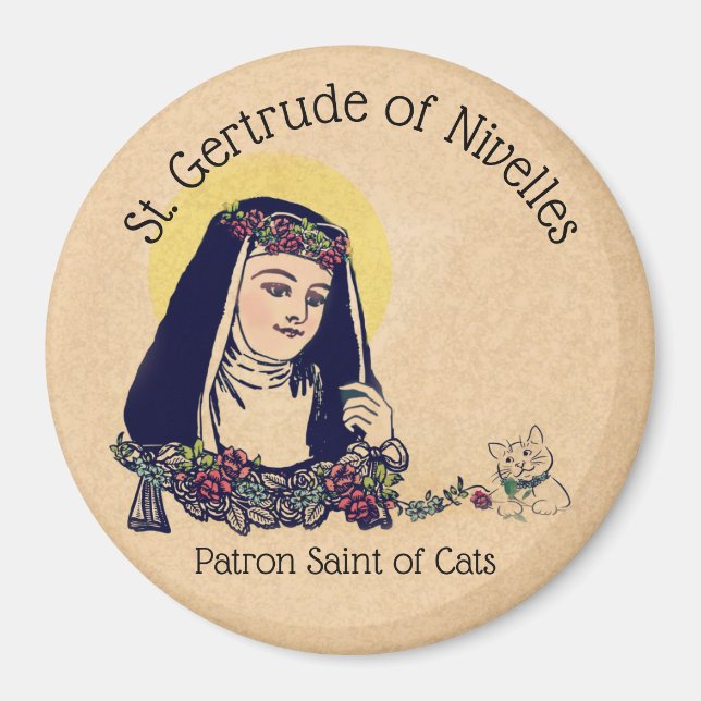 Saint Gertrude of Nivelles Patron Saint of Cats Magnet (Framsidan)