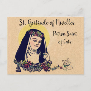Saint Gertrude of Nivelles Patron Saint of Cats Vykort