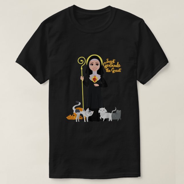 Saint Gertrude Patron Saint of Cats Älskare Underb T Shirt (Design framsida)