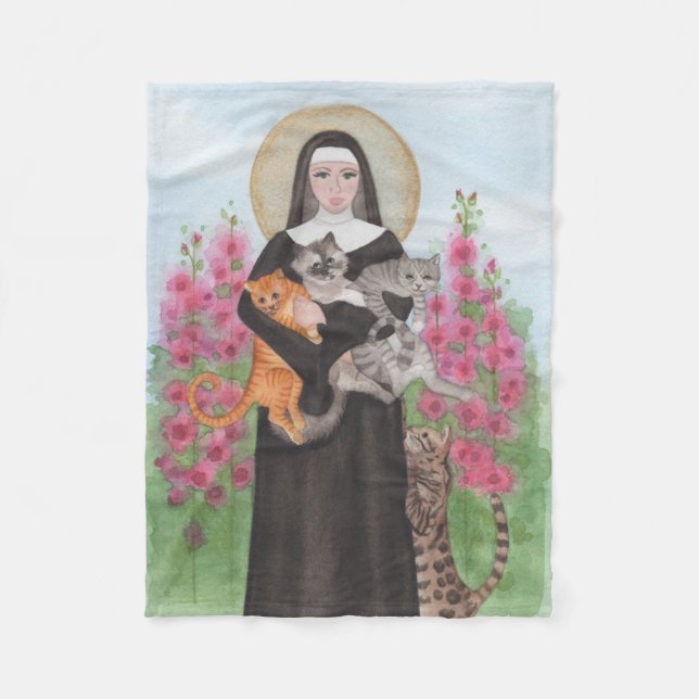 Saint Gertrude Patron Saint of Cats Fleecefilt (Framsidan)